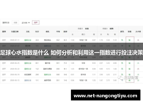 足球心水指数是什么 如何分析和利用这一指数进行投注决策